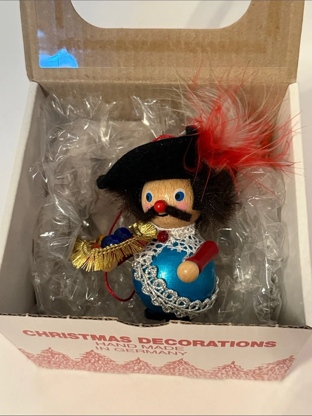 Steinbach Handcrafted Musketeer Porthos Blue Wooden Ornament Red Feather NEW